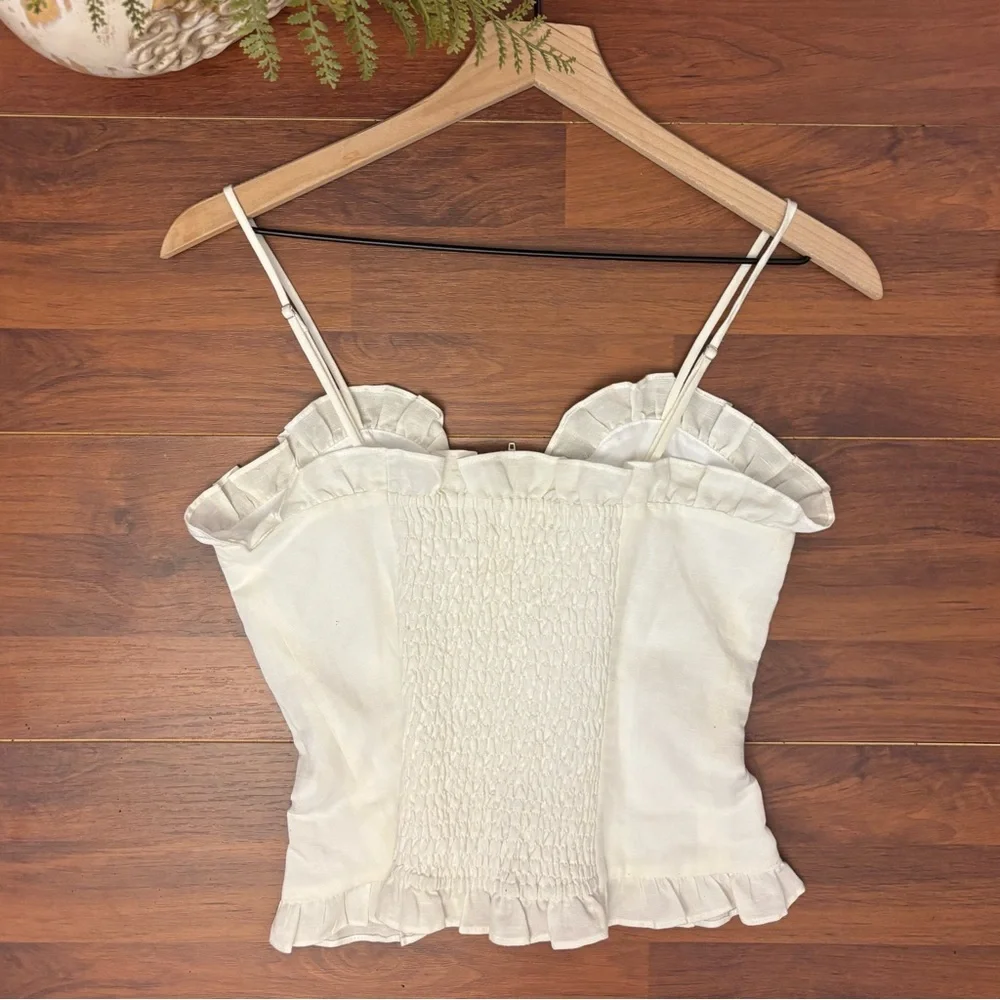NEW Emerson Fry Corset Style Tank Top White Ruffle Cropped Elastic Back XS - Picture 2 of 3